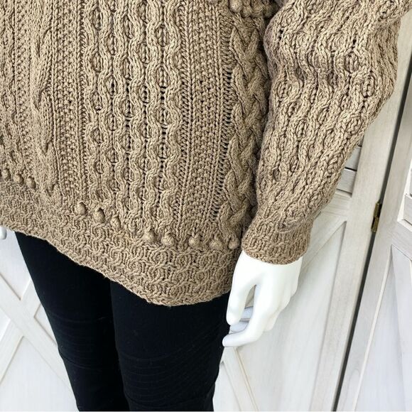 Express 90s Vintage Hand Knit Oversized Chunky Sweater Tan Taupe Medium V Neck - Picture 6 of 11